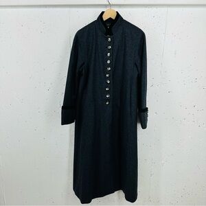 Harve Benard size 10 Petite Long Gray Black Trim Wool Button Down Coat